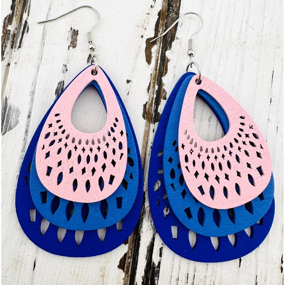 Layered Teardrop Earrings Shades of Pink & Deep Purple NEW